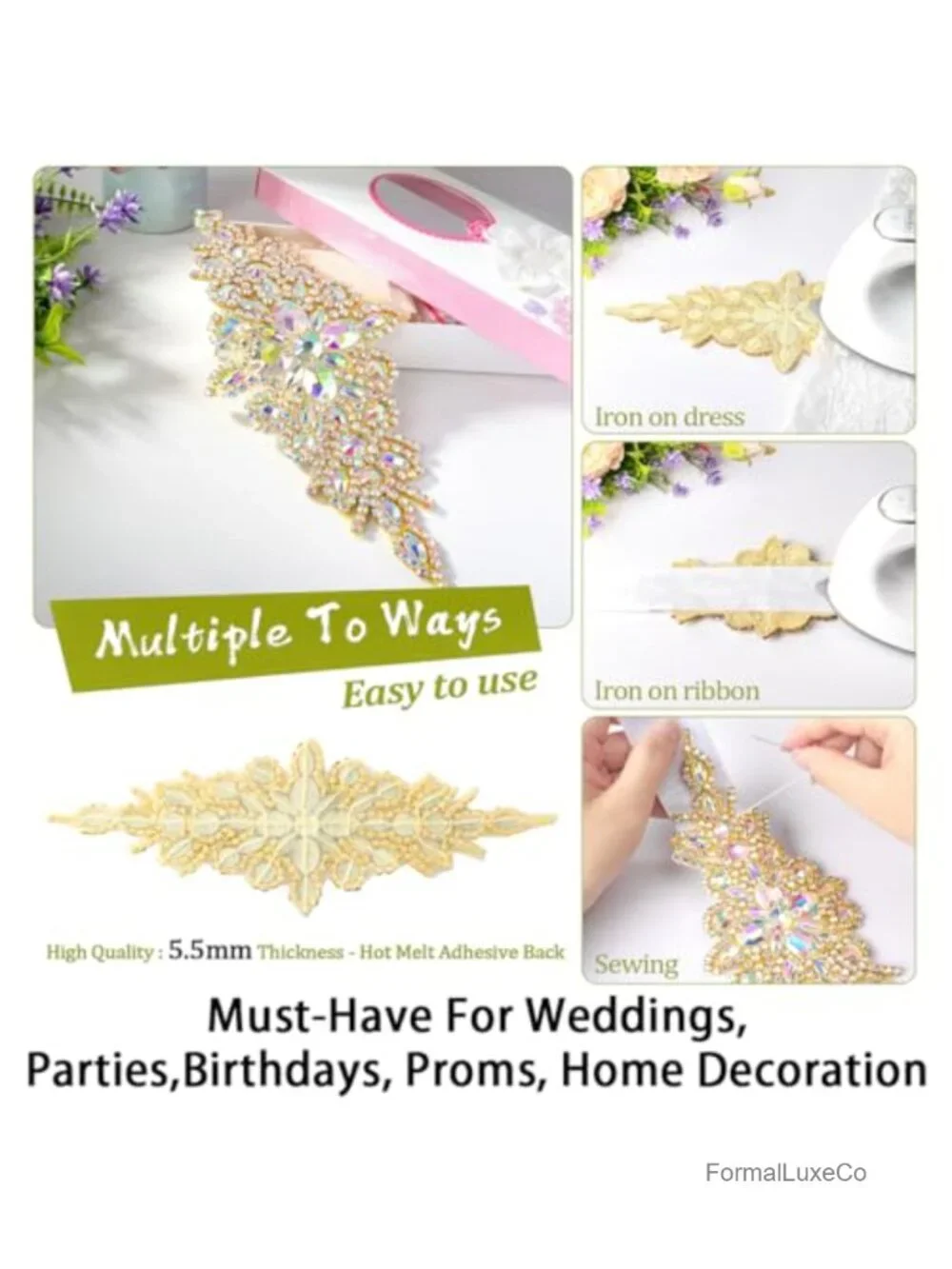 Rhinestone Bridal Belt Wedding Sash Crystal Applique DIY Obi Belt